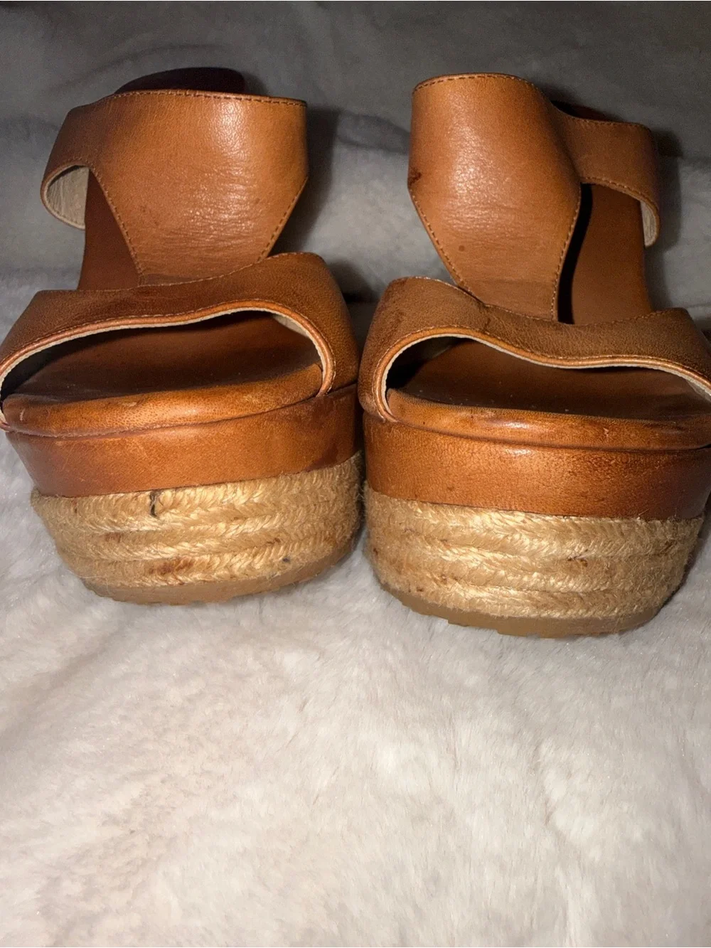 Jimmy Choo Cognac Leather Espadrille Wedge Sandals